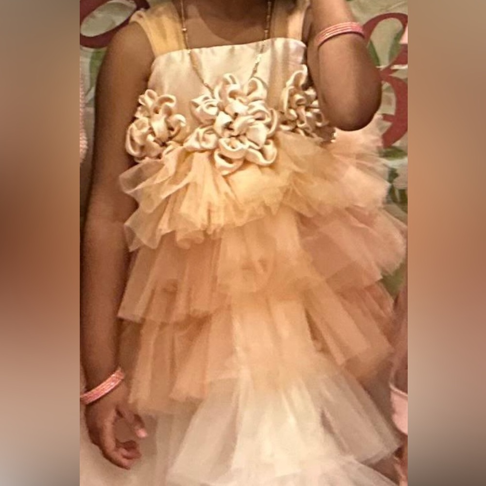 Elegant Ruffled Dress in Peach and Cream